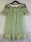 Vintage Womens Miss Elaine Babydoll Nightgown Green Lace Nylon Lg 1960’s