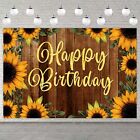 Sunflower Happy Birthday Rustic Wood Banner Backdrop Sunflowers Flowers Fall ...