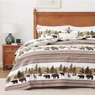Christmas Cabin Quilt Sets Queen 3-Piece Bear Rustic Quilt Coverlet Bed Set A...