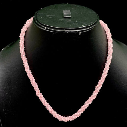 18 Inch Natural Rose Quartz Twisted Necklace Dazzling Faceted Beads 925 Clasp