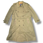 VTG 90's Burberry's London Olive Green Trench Coat  Mens Reg 56 With Wool Liner