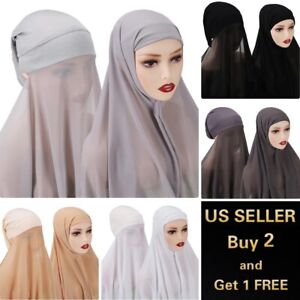 2 in 1 Chiffon Maxi Hijab Scarf Muslim Headcover Head Wrap Shawl