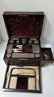 Antique English Wood Traveling Vanity Box Case Sterling W/ 2 Secret Coromandel