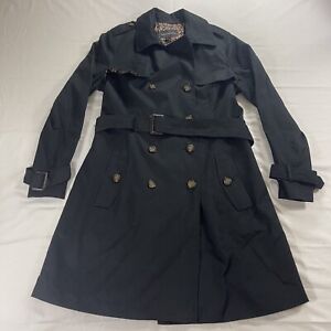 Banana Republic Women's L Belted Trench Coat Black Leopard Print Inlay