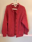Vintage Cladyknit Irish Donegal Wool Cardigan Sweater Women's M Pink Cable