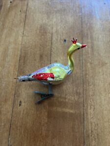 Vintage  Christmas Mercury Glass Clip On Bird Ornaments Red Gold Peacock
