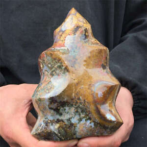 3.48lb Natural Ocean Jasper Quartz Carved Flame Skull Crystal Energy Reiki Decor