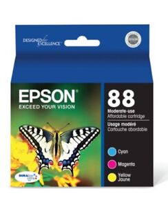 3 Pack GENUINE EPSON 88 Color OEM INK CYAN/MAGENTA/YELLOW T088520 Expired