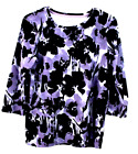 Nicole Miller Blouse Top 100% Cotton Black Purple Floral Women's Size Large