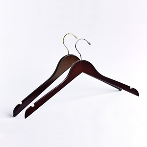 Adult Dark Walnut Wooden Top Hangers - Silver or Gold Hook (100, 50, or 25 Pack)