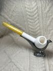 Block Meerschaum Tobacco Pipe with Yellow Stem Unsmoked. Estate sale find