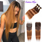 10A Ombre Brazilian Human Hair Bundles with Closure Straight  4*4 Lace Closure