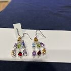 Sterling Silver Dangle Earrings W/ Multi Colored Gemstones, Very Pretty,