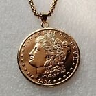 Vintage Pendant with United States Morgan Dollar 1884 CC Gold Plated Coin 38.1mm