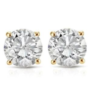 1/2ct TW Real (Natural) Round Diamond Solitaire Stud Earrings 14K Yellow Gold