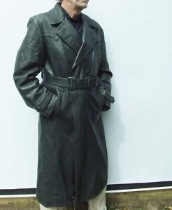 Vintage GERMAN  supple Leather Officers Military Trench Coat WW2 size M / L