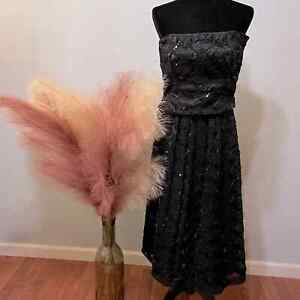 Vintage Phrophecy Petites 2-Piece 80’s Does 50’s Black Lace Ribbon Sequin Set XS