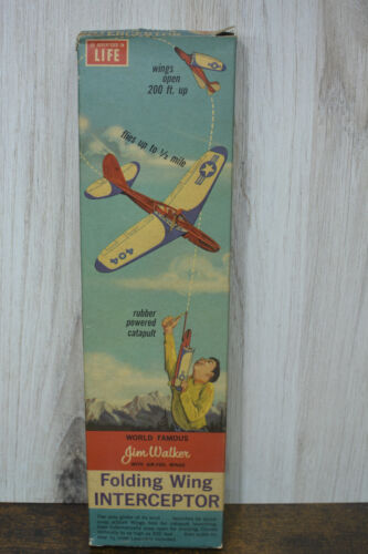 RARE JIM WALKER INTERCEPTOR A-J GLIDER RUBBER SLING Flying Balsa Wood Plane b1
