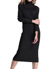 Rocorose Womens Turtleneck Ribbed Elbow Long Sleeve Knit Sweater Dress Black L