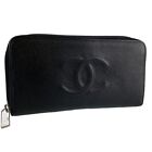 CHANEL CC Logos Caviar Skin Leather Black Long Wallet 1691