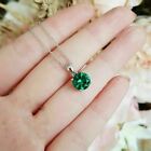 3Ct Round Cut Created Green Solitaire Emerald Pendant 14K White Gold Finish
