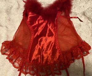 2pc Vintage lingerie set Red nighty Set with Robe négligée
