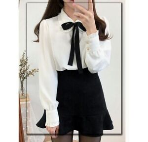 S-XL Chiffon Long Sleeve Blouse Preppy Style Korean Style Collar Shirt For Women