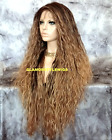 36'' FREE PART LACE FRONT WIG EXTRA LONG OMBRE BROWN CARAMEL BLONDE MIX HEAT OK