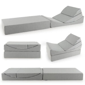 4-in-1 Single Convertible Folding Sofa Bed Floor Futon Sleeper Couch Chair Grey