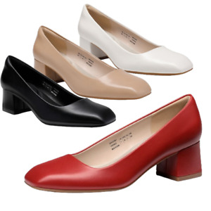 Women Low Chunky Heel Square Toe Comfortable Slip On Office Dress Pump Shoes