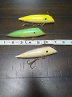 3 Lure Lot J-Plug Salmon Trolling Green Yellow Bone Brass Hook Hangers Old Baits
