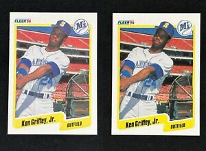 Ken Griffey Jr. 1990 Fleer #513 Baseball Cards (2) * ERROR Blue & Regular NM-MT+