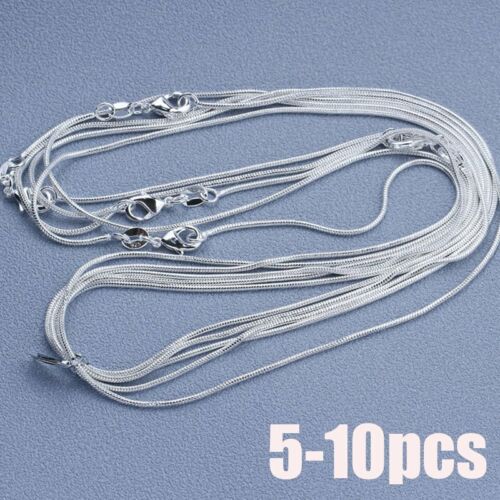 1MM 925 Silver Solid Snake Chain Necklace Choker Jewelry Sets 10Pcs Wholesale