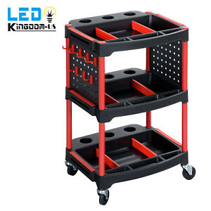 3 Tiers Auto Detailing Cart Car Wash Tool Organizer with Wheels Rolling Trolley