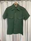 VTG 60s 70s ICONIC Leisure Shirt Green Mod SS Double Pockets Shoulder Tab Medium