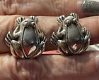 Vintage Mexico DETAILED FROG WEIGHTY Sterling Silver CLIP ON Earrings