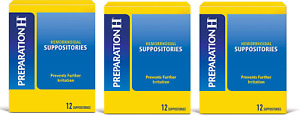 Preparation H Hemorrhoid Suppositories 12 Count - PACK OF 3