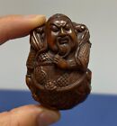 6 cm Exquisite China Boxwood Hand-carved GuanGong Guan Yu Amulet Pendant Statue