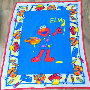 Vintage Sesame Street Elmo Blanket painter artist kids baby lovey fleece toddler