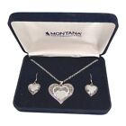 Montana Silversmiths Heart CZ Silvertone Necklace & Earrings Set in Box