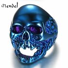 MENDEL Large Gothic Biker Mens Blue Skull Ring For Men Stainless Steel Size 7-15