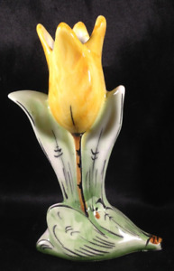 Vintage Neuwirth Hand Painted Ceramic Yellow Tulip Flower Bud Vase Portugal