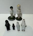 Antique Lot of 7 China FROZEN CHARLOTTE  Dolls Miniatures White, Black 1”-2”