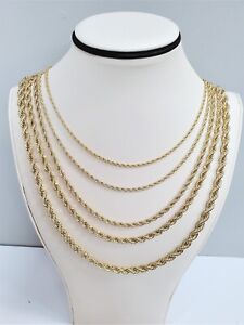 14K Yellow Gold Plated 2.5 mm-6mm Diamond Cut Rope Chain Necklace 16