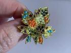 Leaf Maple Colorful Early D'ORLAN BOUCHER Vintage Gold Plated Pin Brooch V-4005