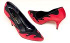 Vintage Norma B Pumps Heels Faux Suede Leather Sole Red Black Made in Spain