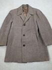 VINTAGE Wool Coat Mens 40R Brown Herringbone Tweed Long Button Jacket Union USA