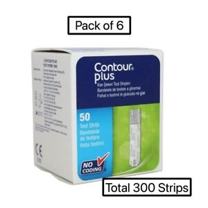 Contour Plus Blood Glucose Test Strips (6 Boxes of 50) - Total 300 Strips