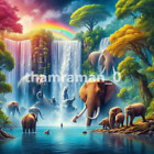 Digital Image Picture  Wallpaper Background Desktop AI Art elephants waterfall