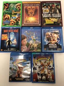 LOT OF 8 DISNEY BLU-RAY DVD's Pirates Tinker bell Beverly Hills Chihuahua 1 2